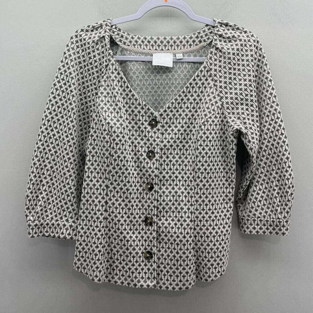 ett wa Anthropologie Blazer Jacket Wms Small Gray Cream Brocade Puffy Sleeve Y2K